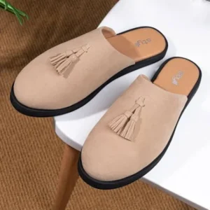 Styli Men's Faux Suede Tassel Detail Mules